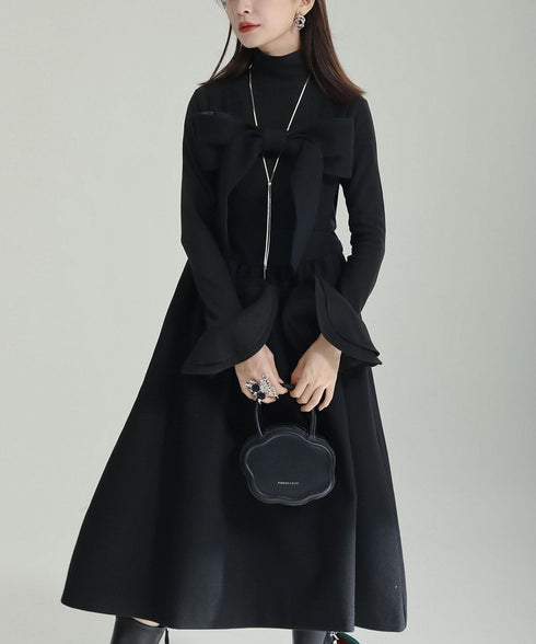 Bow Strap Wool Dress